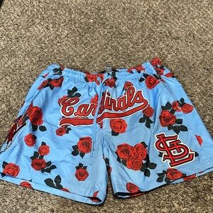 Cardinals Blue Athletic Shorts with Red Rose Design